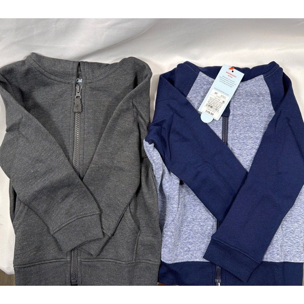 Cat & Jack Toddler Hoodie Full Zip Navy Grey 2 Pack 3T New With Tags Blue Grey